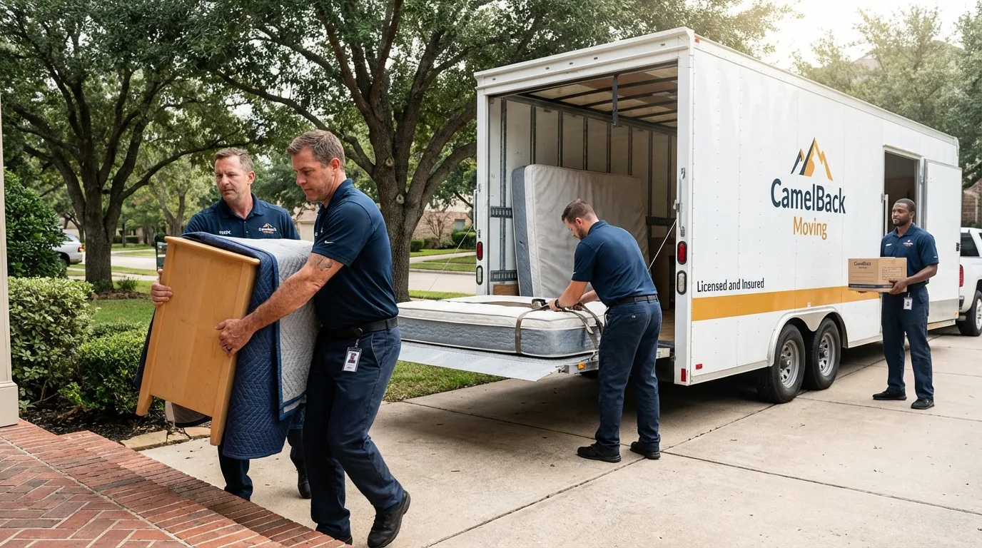 Crew loading residential truck for cross-state move from Diamond Springs, CA