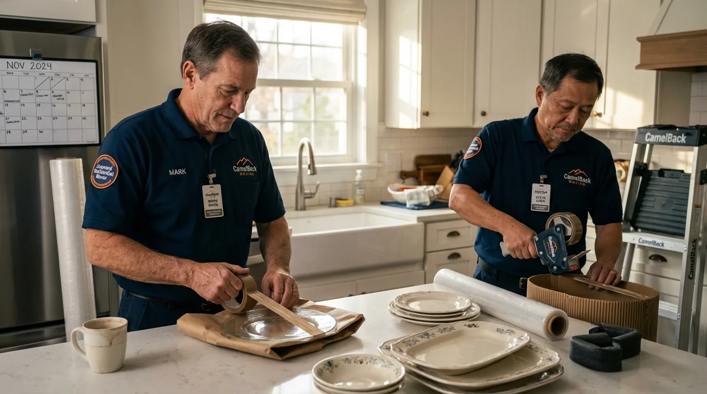 Professional crew packing kitchen dishware in Diamond Springs, CA